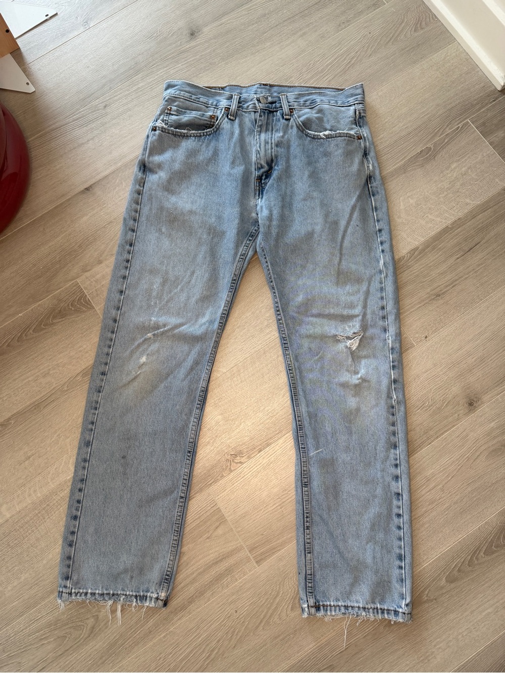Levi's 505 Regular Fit Jeans 34x32 Light Wash Distressed Raw Hem